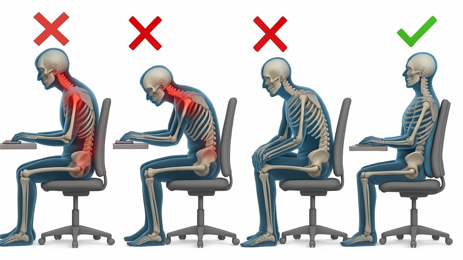 Tư Thế Ngồi Sai Đang Bào Mòn Cột Sống Và 2 Tư Thế Chuẩn Dân Văn Phòng Phải Biết 7 3 tư thế ngồi sai và 2 tư thế ngồi đúng bảo vệ cột sống cho dân văn phòng