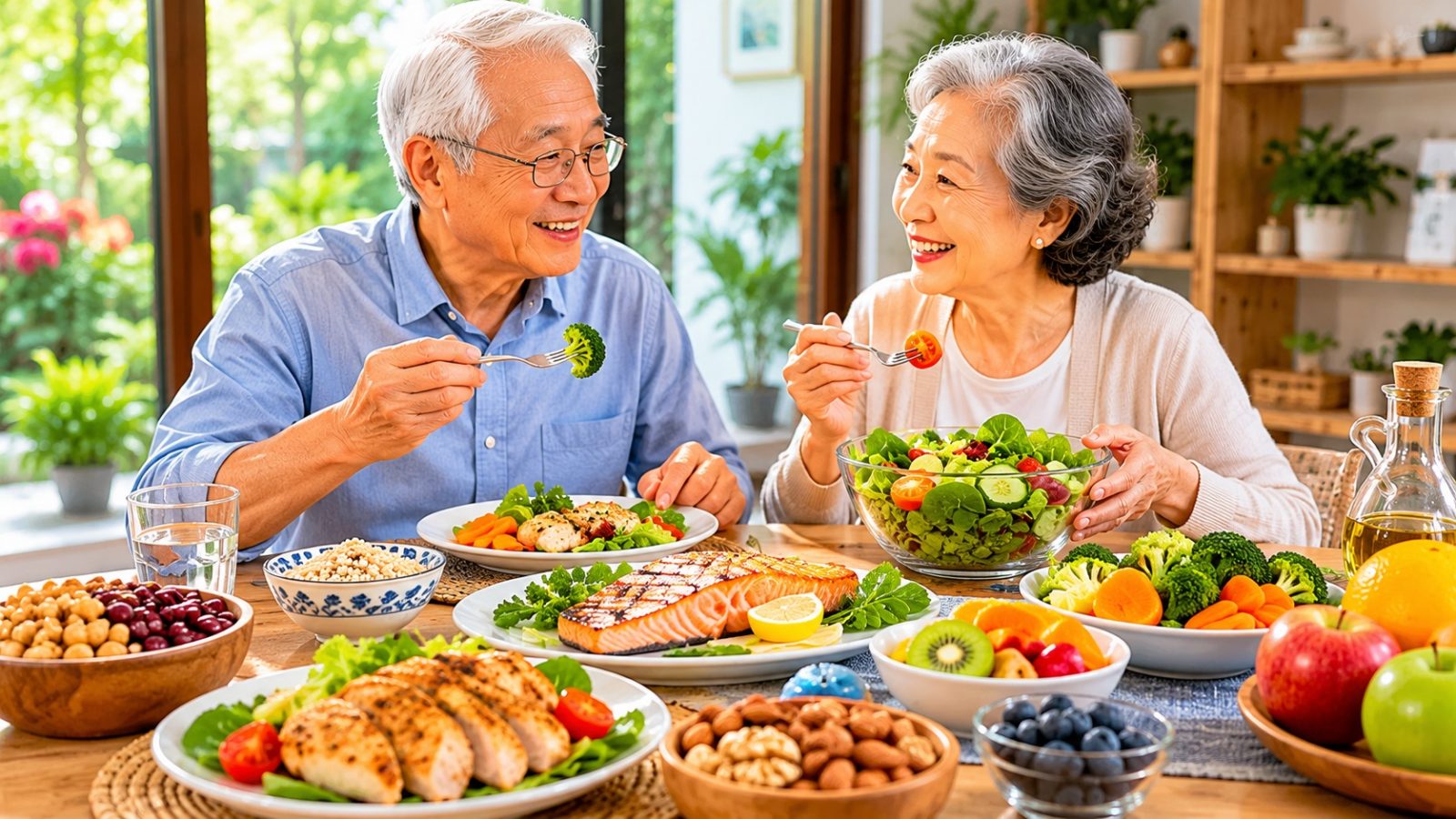 Bữa ăn giàu protein và rau xanh hỗ trợ chuyển hóa năng lượng ở người sau tuổi 60