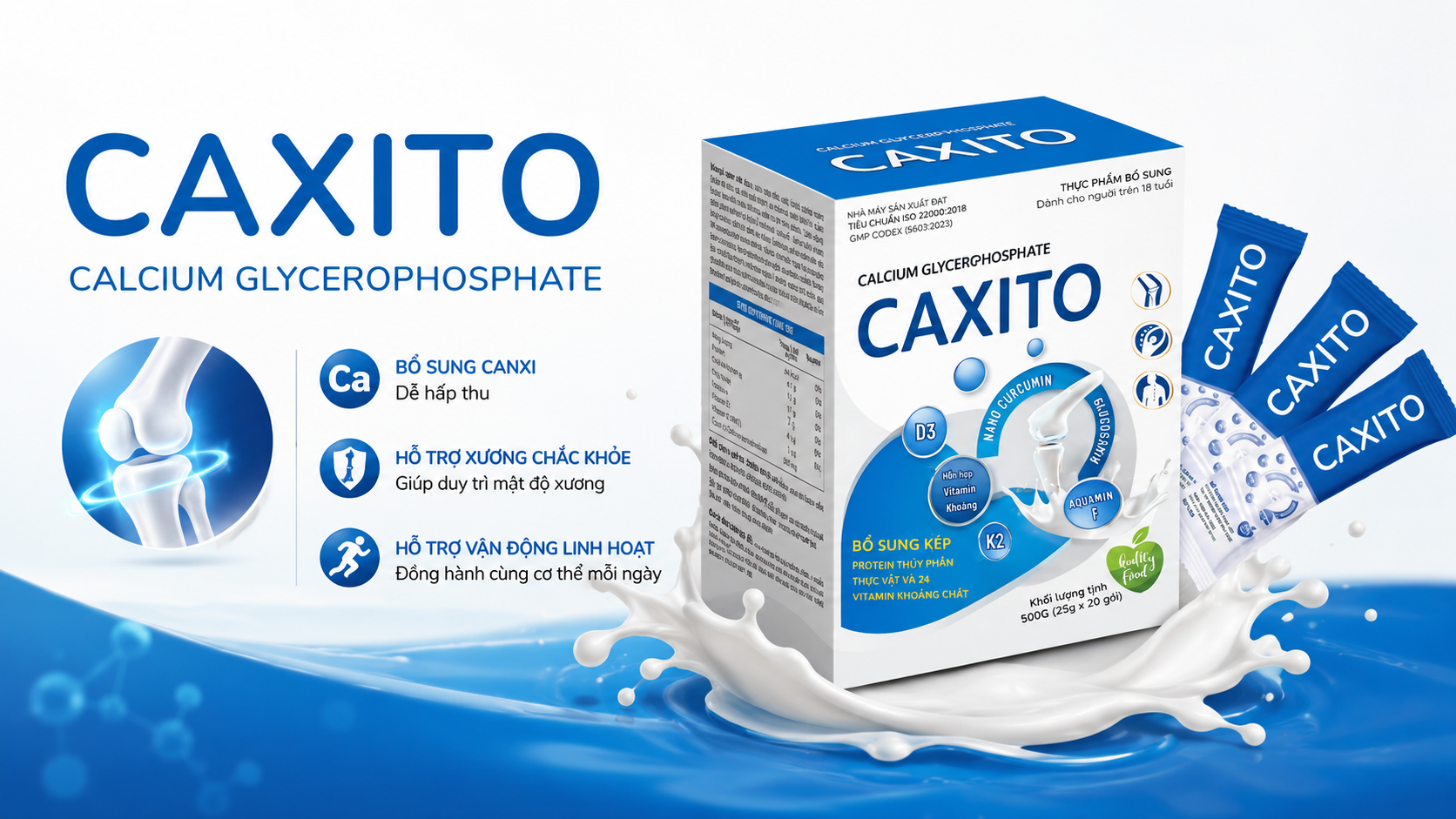 Vì Sao Tuổi Càng Cao Càng Mất Canxi Nhanh? 6 Thực Phẩm Bù Lại Đúng Cách 10 Caxito sữa hạt Calcium Glycerophosphate bổ sung canxi D3 K2 Glucosamine Aquamin F — sản phẩm Học viện Yoga T.Kim Việt Nam chọn bổ trợ xương khớp tuổi trung niên