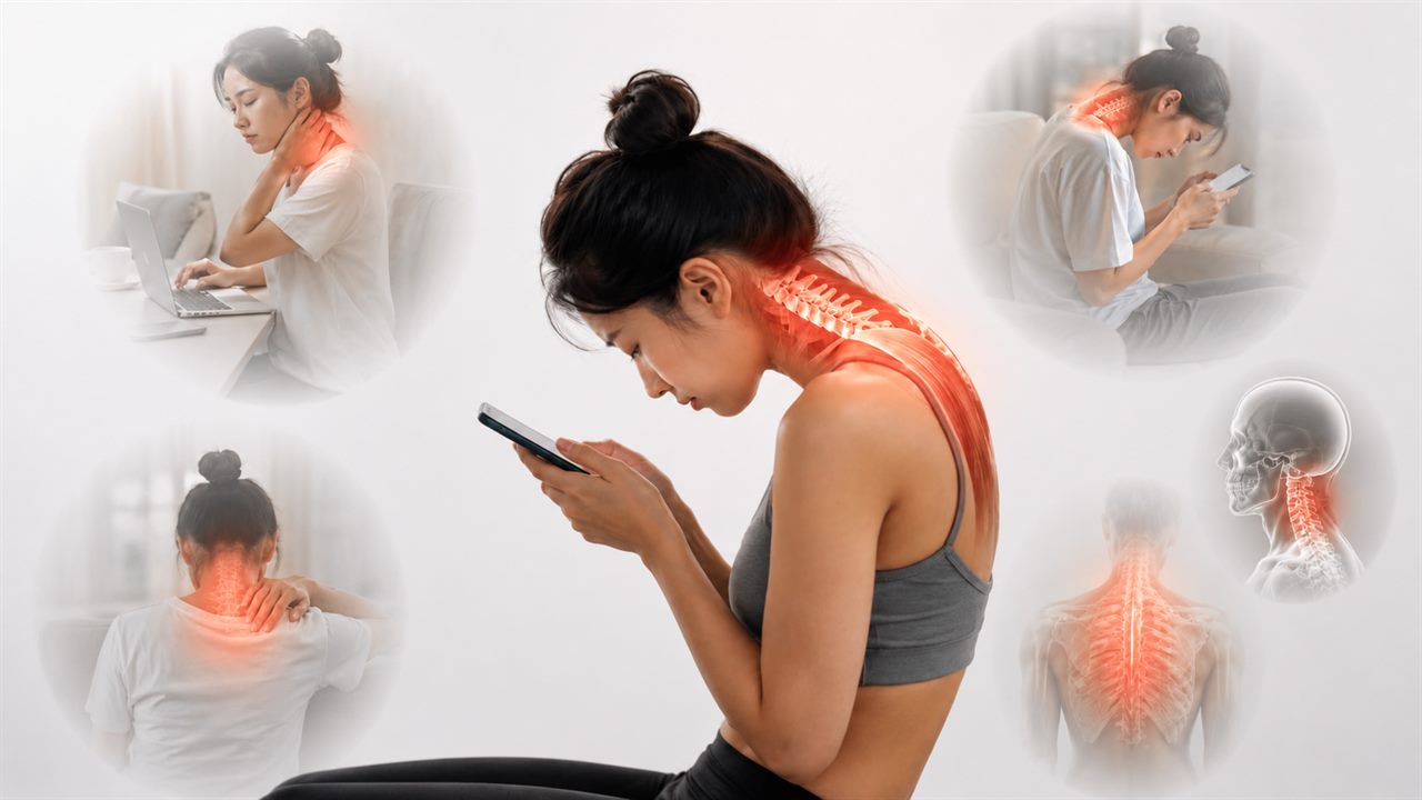 Cổ Rùa: Nhìn Tưởng Xấu Dáng Nhưng Cột Sống Cổ Đang Kêu Cứu 8 Cúi đầu dùng điện thoại và ngồi máy tính sai tư thế lâu dài là nguyên nhân chính gây cổ rùa và đau cổ vai gáy