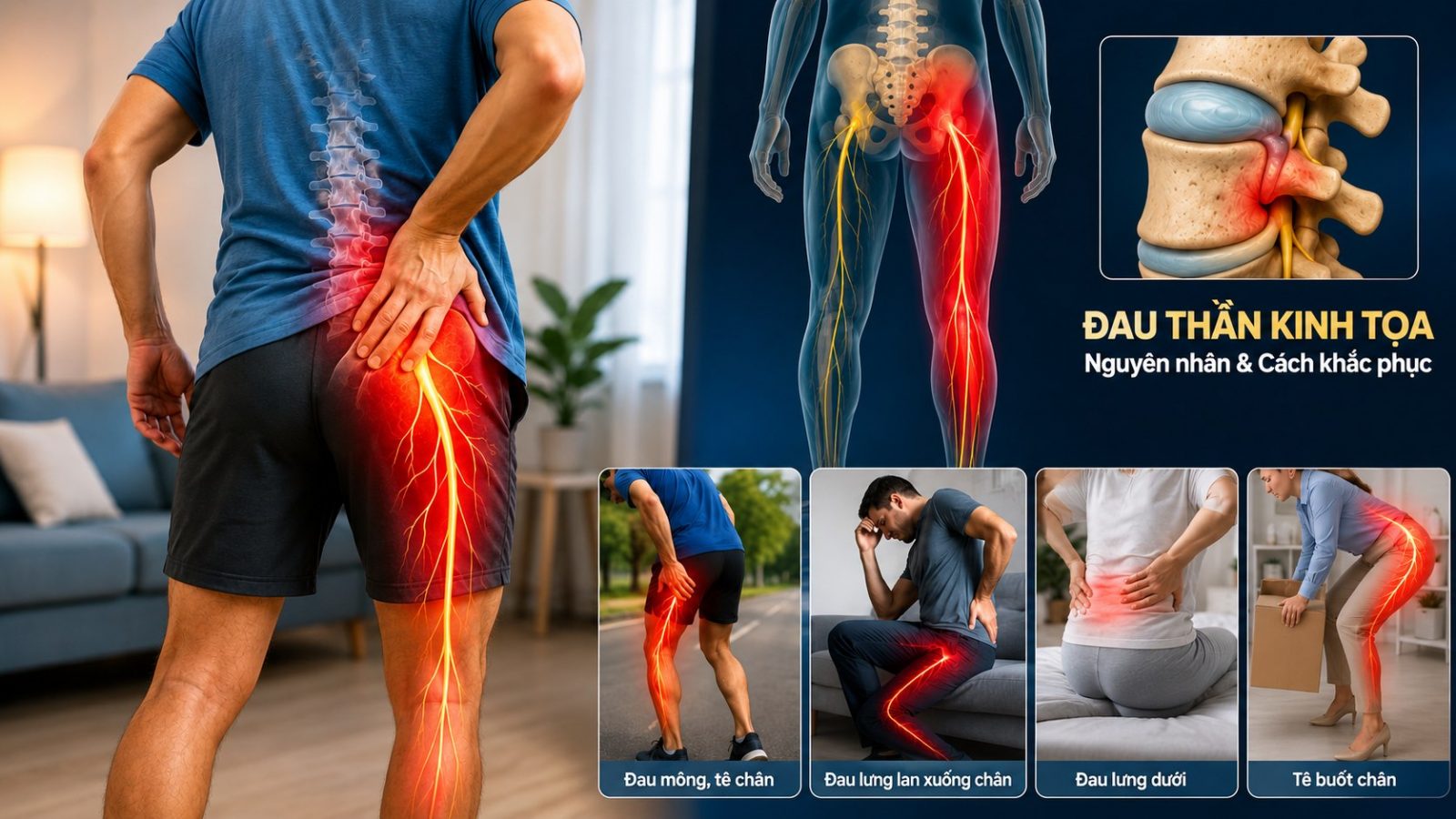 4 Dấu Hiệu Cảnh Báo Đau Thần Kinh Tọa Và Cách Tập Yoga Đúng Cách 6 Đau thần kinh tọa - dây thần kinh tọa bị chèn ép gây đau lan từ lưng xuống chân - Học viện Yoga T.Kim