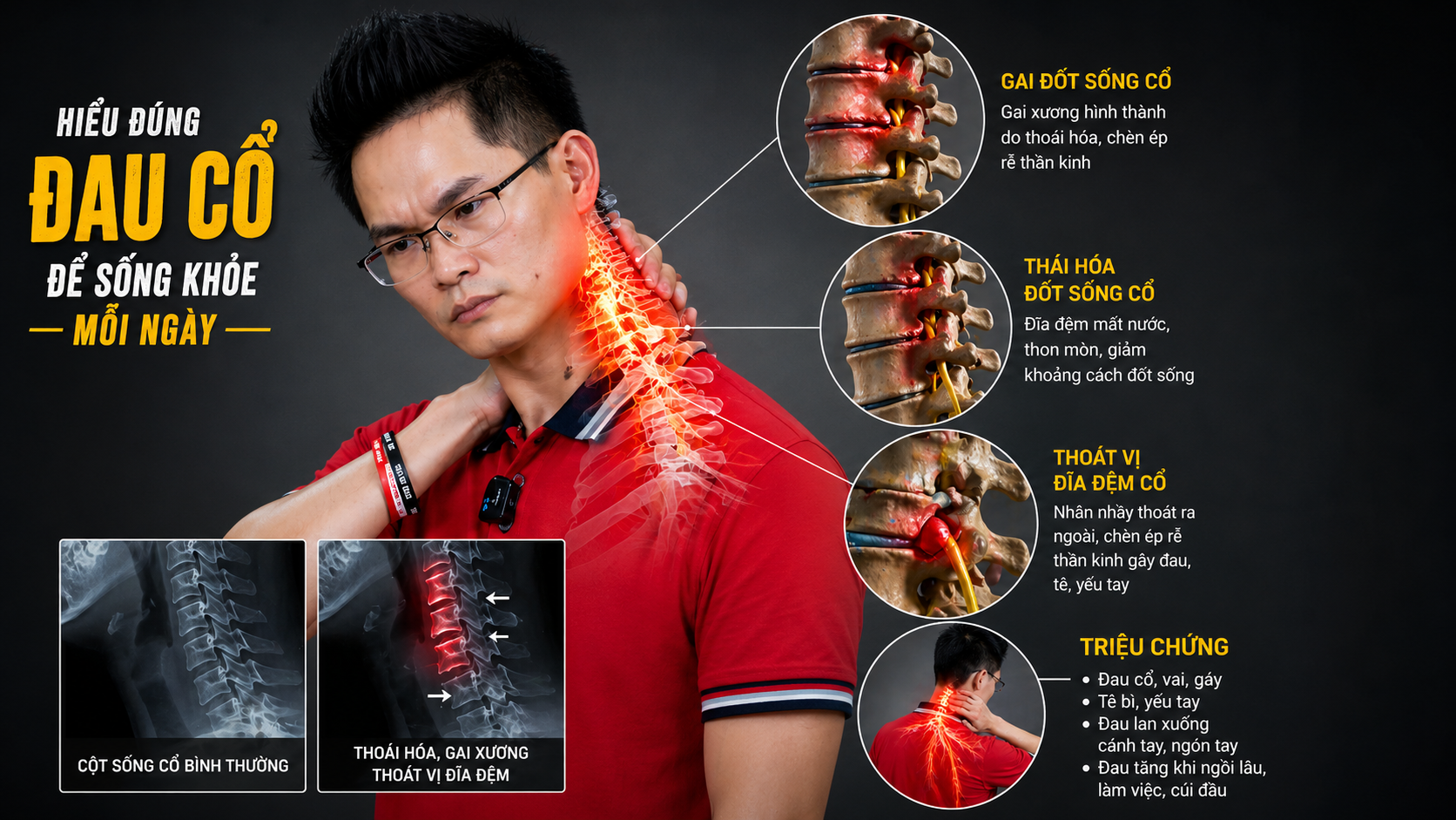 Cẩm Nang Cho Dân Văn Phòng: Đau Cổ Vai Gáy Lan Tay — Bài Tập Xương Khớp Đúng Cách 7 Sơ đồ giải phẫu cột sống cổ thoái hoá thoát vị đĩa đệm cổ chèn ép rễ thần kinh gây đau lan xuống tay tê bì