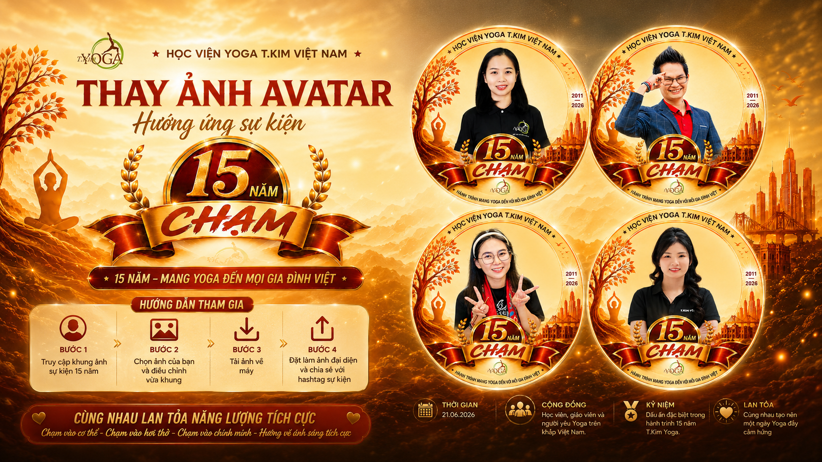 Hưởng Ứng 15 Năm T.Kim Yoga: Thay Avatar Lan Toả Cảm Hứng Yoga Day 6 Hưởng ứng 15 năm T.Kim Yoga — thay avatar Yoga Day 21/06/2026 lan toả cảm hứng cộng đồng