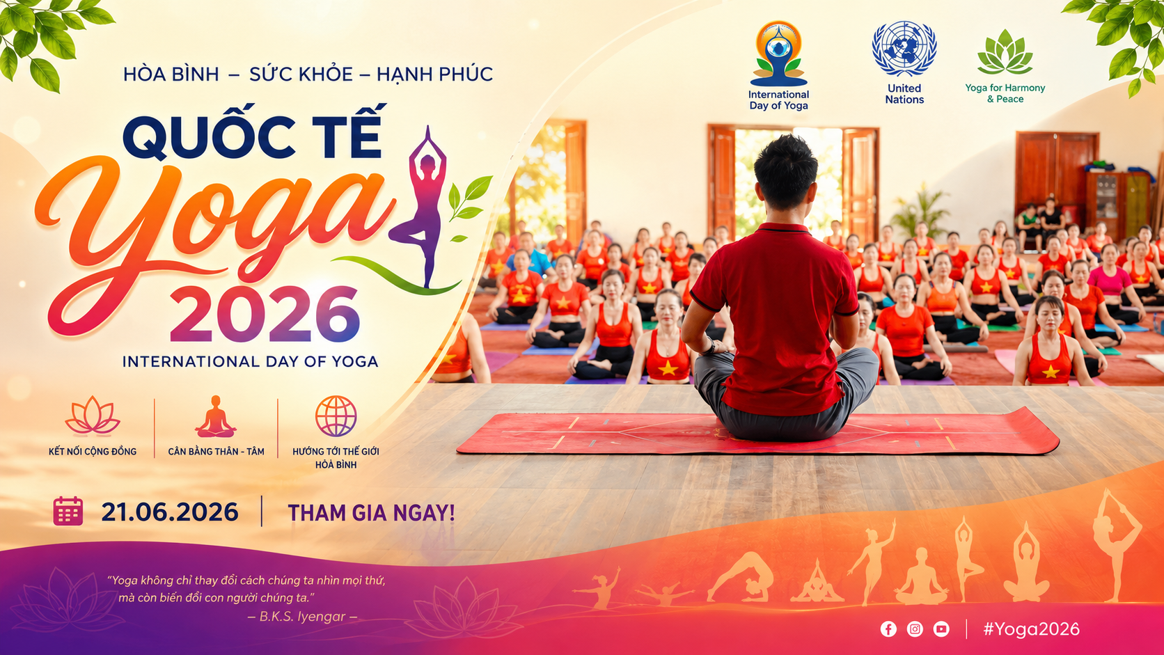 Sự Kiện Ngày Quốc Tế Yoga Tại Hải Phòng 2026 Sắp Diễn Ra 6 Banner sự kiện Ngày Quốc Tế Yoga Tại Hải Phòng 2026 — Học viện T.Kim Yoga đồng hành