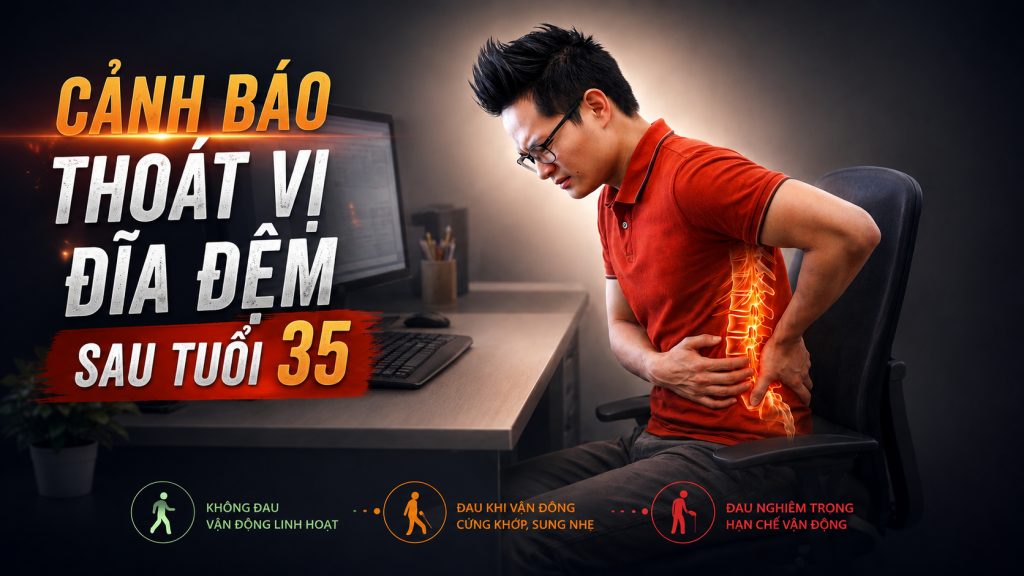Cảnh báo thoát vị đĩa đệm sau tuổi 35 — 3 cấp độ từ không đau đến hạn chế vận động cùng bài tập xương khớp T.Kim Yoga