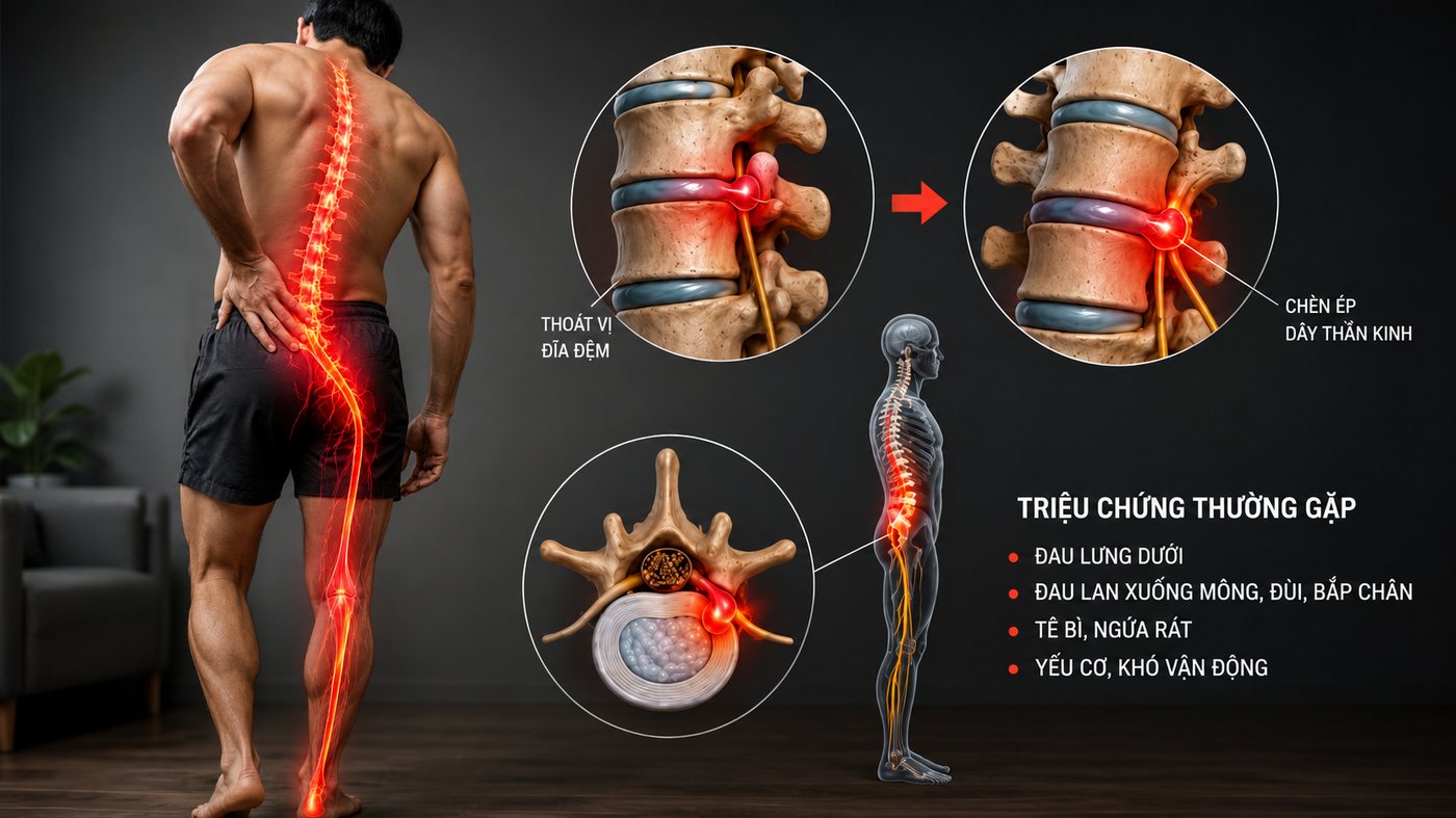 Cơ chế thoát vị đĩa đệm chèn ép dây thần kinh toạ và các triệu chứng thường gặp