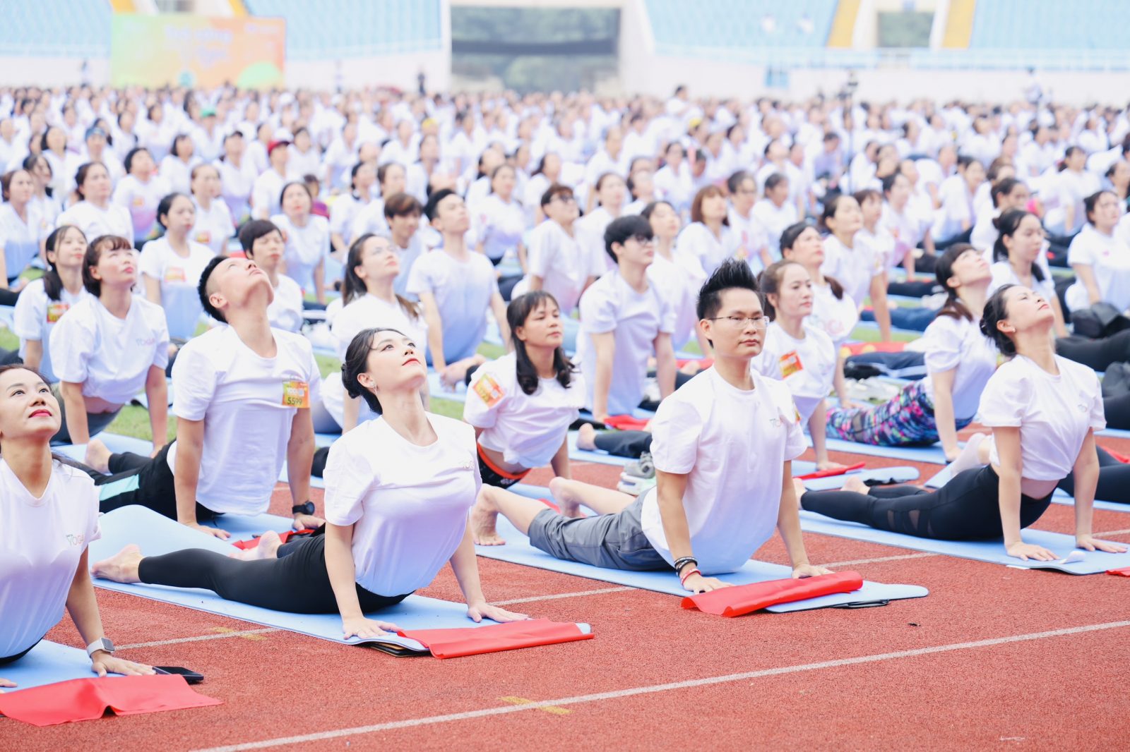 Lợi ích của Yoga đối với tim mạch trong cải thiện sức khỏe 8 Học viên Yoga T.Kim đồng diễn tư thế Rắn hổ mang - Yoga mang lợi ích cho tim mạch