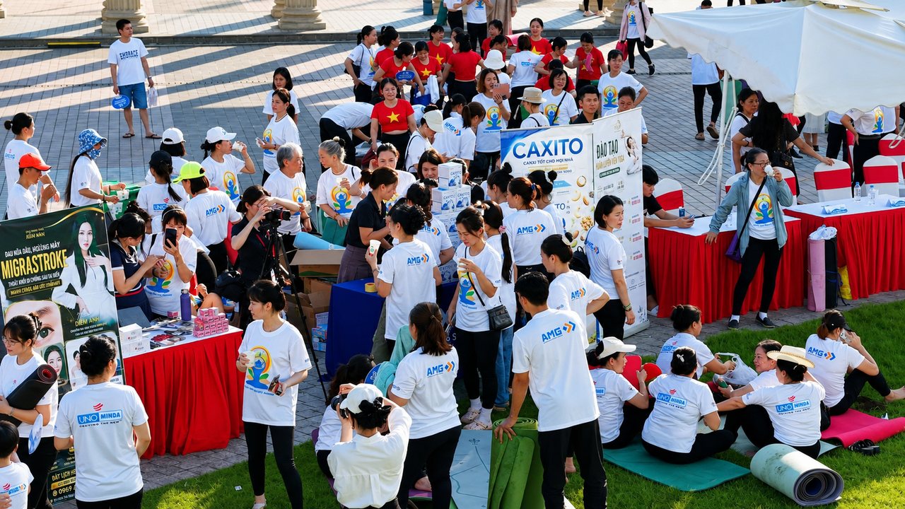 Đông đảo yogi và huấn luyện viên tại gian hàng Caxito trong Ngày Quốc tế Yoga 2026