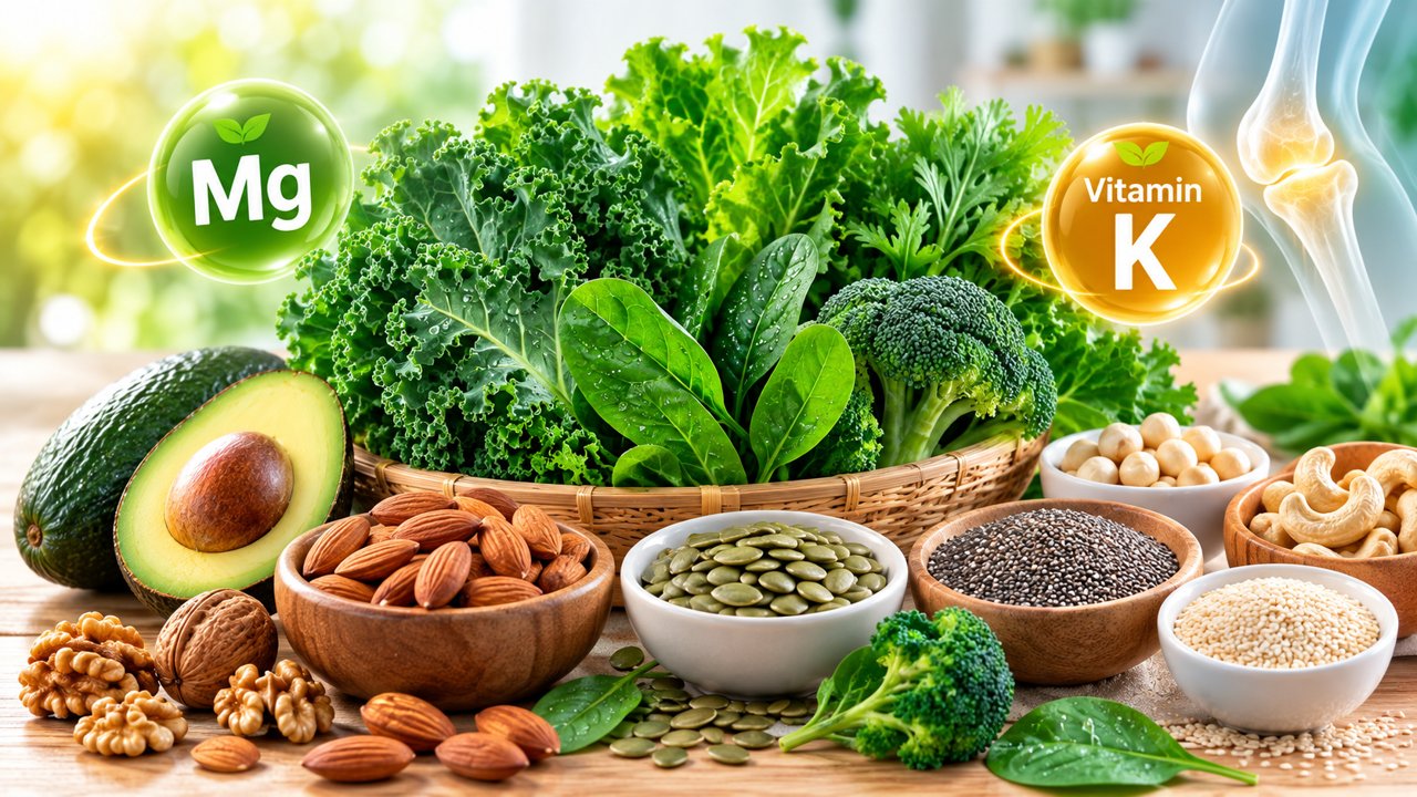 8 cách giúp xương chắc khỏe tự nhiên 9 Rau lá xanh và các loại hạt giàu magie và vitamin K tốt cho xương