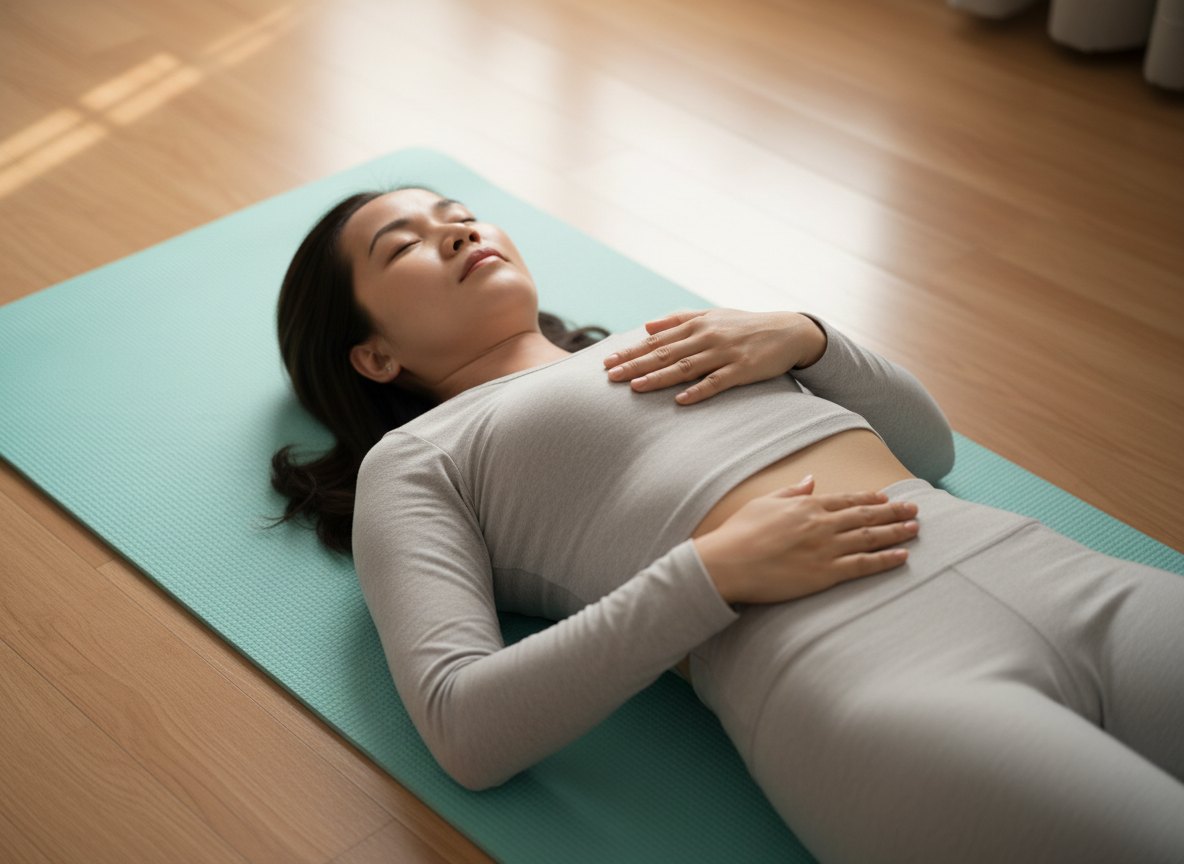 Thở cơ hoành (thở bụng): cách tập đúng và tự kiểm tra trong 5 phút 6 Một tay đặt trên ngực, một tay đặt trên bụng để kiểm tra xem khi hít vào bụng có phồng lên không — cách tự nhận biết thở cơ hoành
